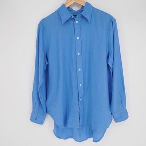 Polo Ralph Lauren Shirt Mens Small Blue 100% Linen Long Sleeve Button Up Casual